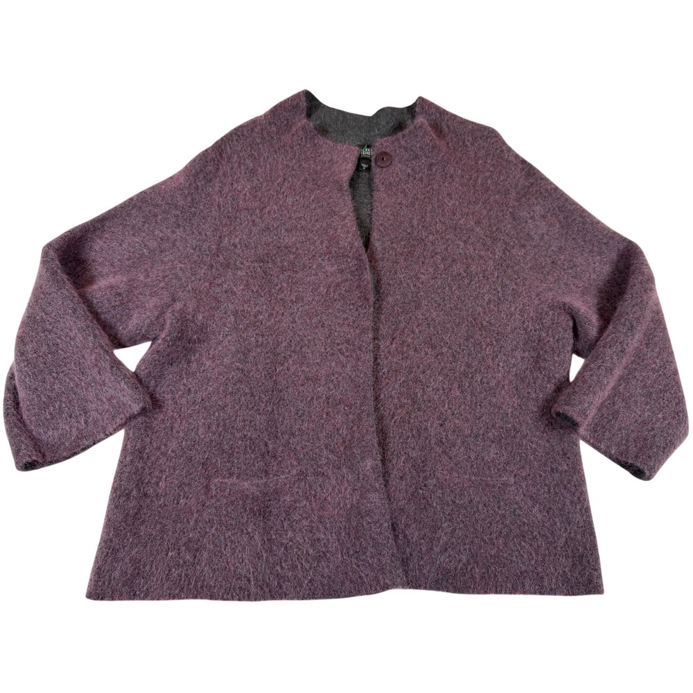 Eileen Fisher Woman Mohair Wool Blend Cardigan Sweater Plum Purple 1X Plus Size